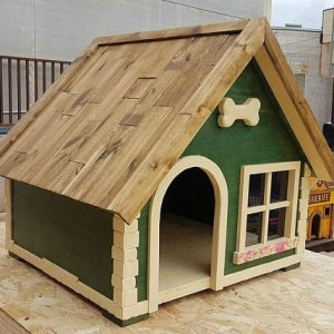 Caseta de madera para perros color verde